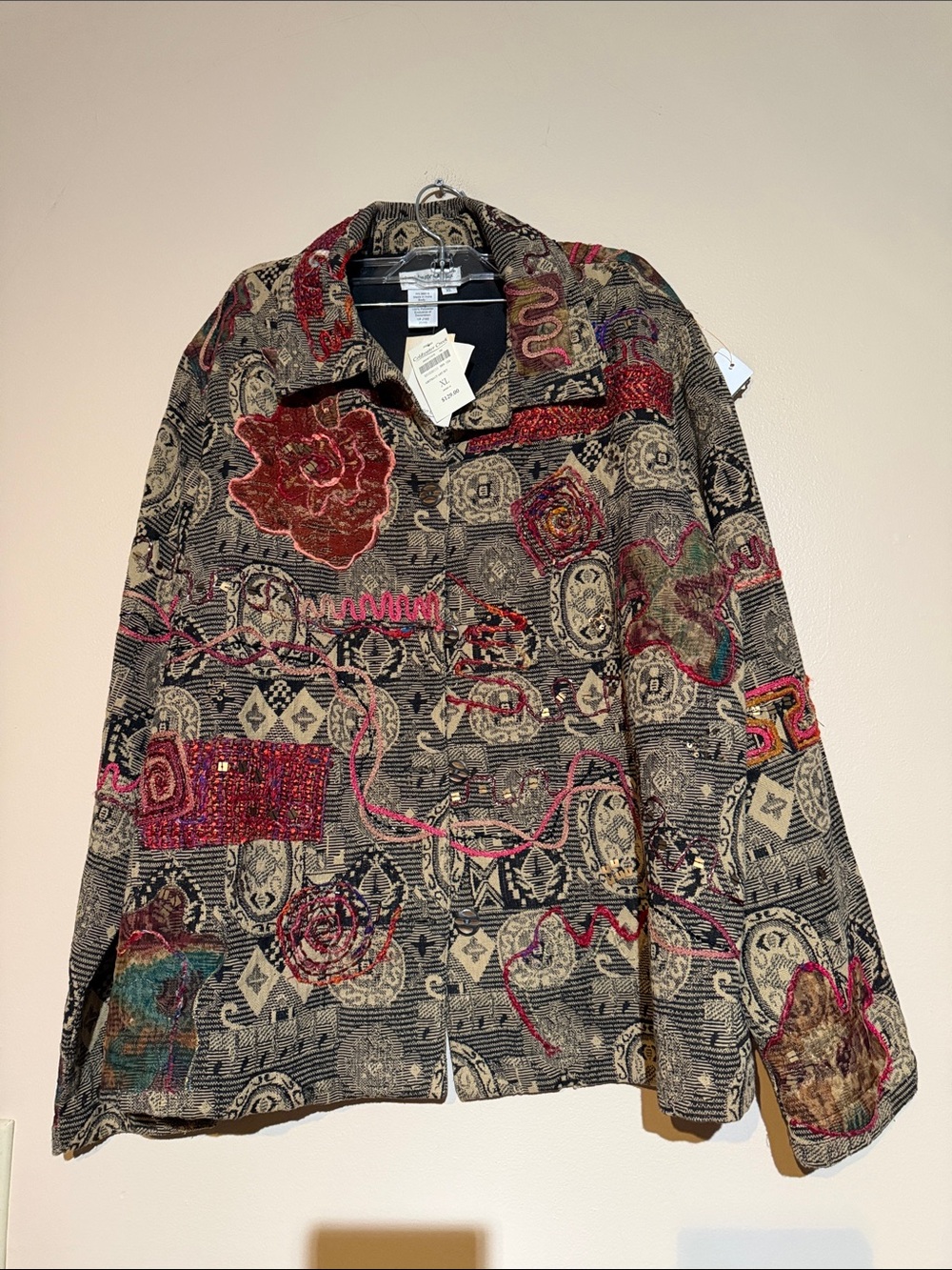 Coldwater Creek Multicolor Embroidered Patchwork Jacket